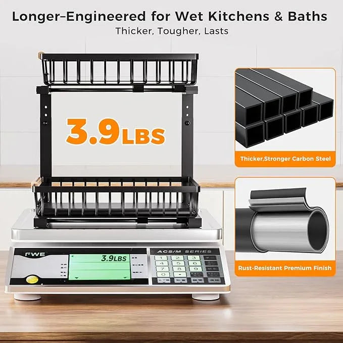 Under Sink Organizer,2 Pack Under Kitchen Sink Organizer,2 Tier Sliding-Out,5 Level Height Adjustable,Thickened Carbon Steel,Anti-rust Treatment,For Kitchen Bathroom Black - ModernBath