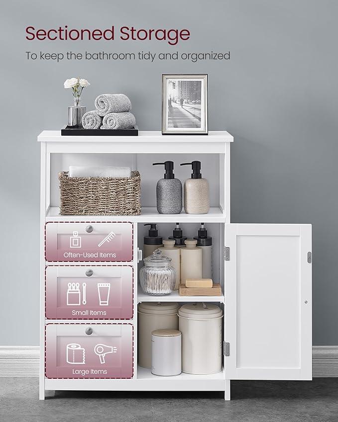 VASAGLE Floor Storage Cabinet, Freestanding Storage Unit with 3 Drawers, Adjustable Shelf, 11.8 x 23.6 x 31.5 Inches, for Living Room, Bathroom, Entryway, White UBBC542P31V1 - ModernBath