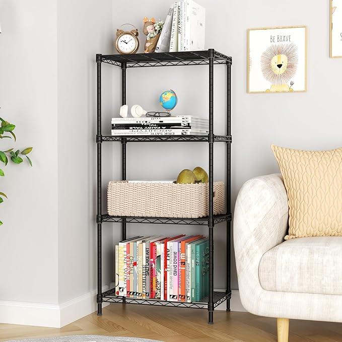 4 Tier Adjustable Storage Shelves,Heavy Duty Metal Utility Shelf 600LBS Capacity,Wire Shelving Unit Organizer Rack for Home Kitchen Office BathroomM Pantry Room 12" D x 22" W x 43.5" H Black - ModernBath
