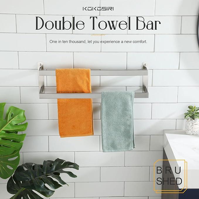 KOKOSIRI Bath Towel Bars Bathroom 2-Tiers Ladder Towel Rails 24-Inch Towel Holders Wall Mounted Towels Shelves Rack Brushed Stainless Steel, B5008BR-L24 - ModernBath