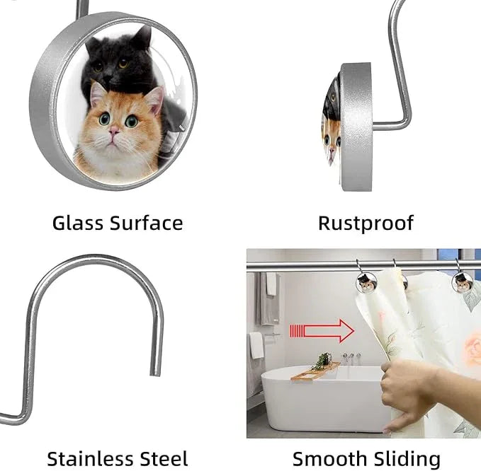 12 Pack Decorative Custom Shower Curtain Hooks, Rust Proof Glass Surface Stainless Steel DIY Liner Rings for Home Kitchen Bedroom Bath Room Rods Decor - ModernBath