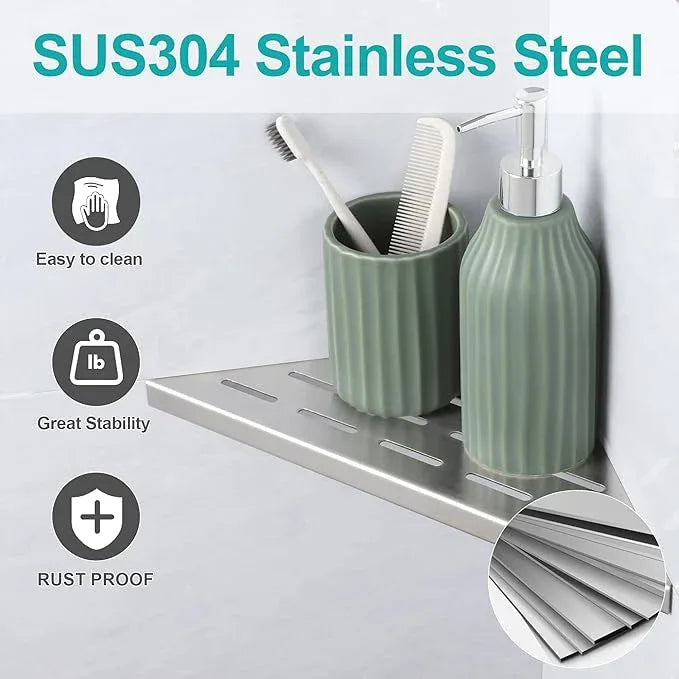 10" Corner Shower Shelf, 2-Pack Bathroom Shelves for Tile Walls, SUS304 Stainless Steel Recessed Shower Shelf, Grout in Corner Organizer Shelves, Brushed Silver - ModernBath