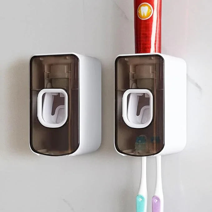 2 Slot Toothbrush Holder and Toothpaste Dispenser Wall Mounted, Automatic Toothpaste Squeezer, 2 in 1 Tooth Brush Toothpaste Organizer for Shower (Grey 2Pack) - ModernBath