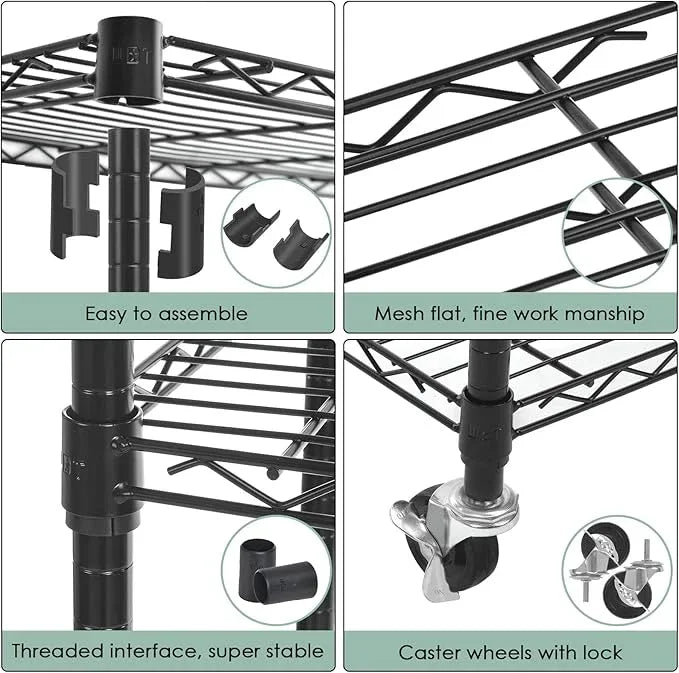 WDT Shelving Storage Units on Wheels Casters, Adjustable Heavy Duty Metal Shelf Wire Storage Rack for Home Office Garage Kitchen Bathroom Organization,36" Wx14 Dx57 H - ModernBath