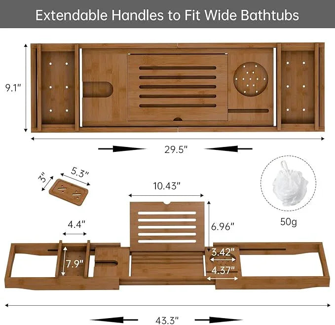 Bamboo Bathtub Tray for Luxury Bathroom, Expandable Premium Bath Tray with Soap Towel Book Holder, Luxury Spa Wooden Bath Table for Reading Laptop Over The Clawfoot Walnut - ModernBath