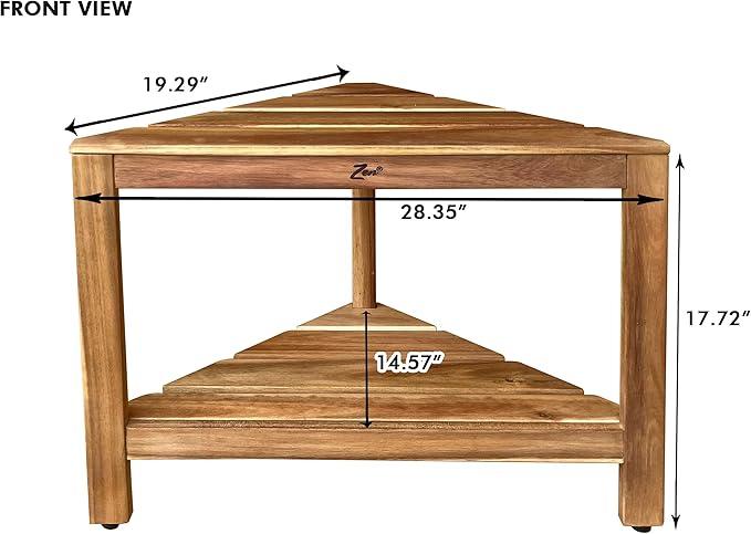Zen 18" Acacia Wood Shower Stool – Corner Shower Bench with Shelf, Teak-Like Finish, Wooden Bath Stool for Shower or Spa - ModernBath