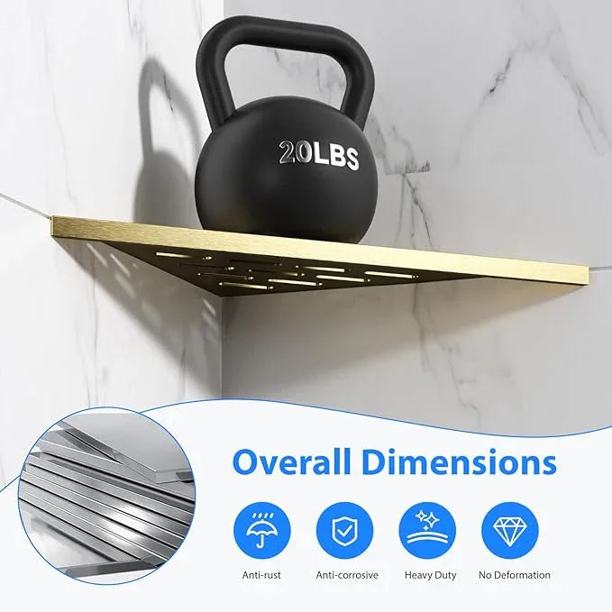 POPFLY 10 Inch Gold Corner Shower Shelf 2 Pack, 304 Stainless Steel Bathroom Shelves for Tiled Wall, No Drilling Recessed Organizer, Luxurious Floating Shower Shelf with Anti-Slip Design, PF7501G - ModernBath