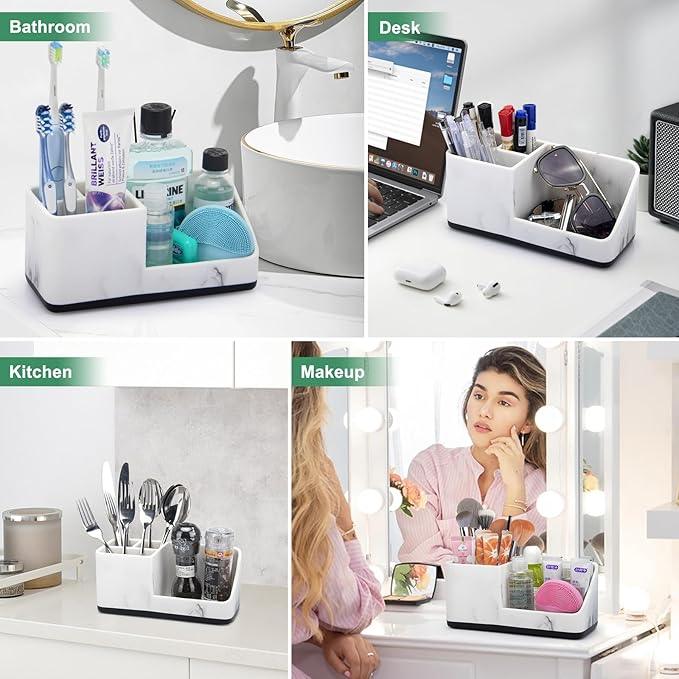 PARKMANI Marble Bathroom Counter Organizer, Kids Electric Toothbrush and Toothpaste Holders for Bathroom Organizers and Storage (Marble) - ModernBath