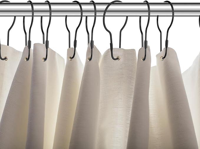Geetery 150 Pcs Metal Shower Curtain Hooks Rust Proof Reusable Shower Curtain Hangers Multi Functional Stainless Steel Shower Curtain Rings for Bathroom Bedroom Kitchen (Black) - ModernBath