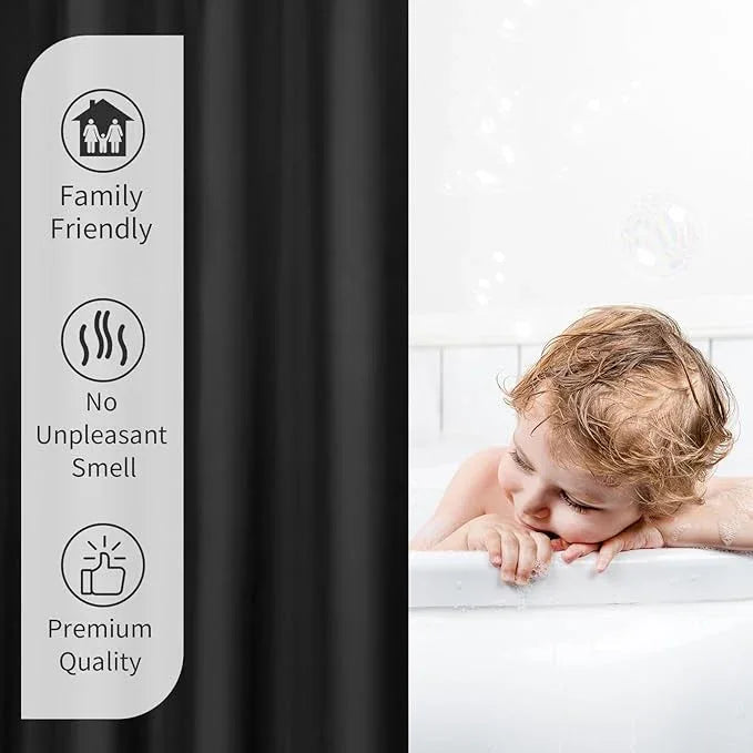 Gibelle Black Fabric Shower Curtain or Liner, 72x72 Waterproof Shower Curtain Liner for Bathroom with Metal Grommets, Soft Cloth & Hotel Quality, Machine Washable - ModernBath