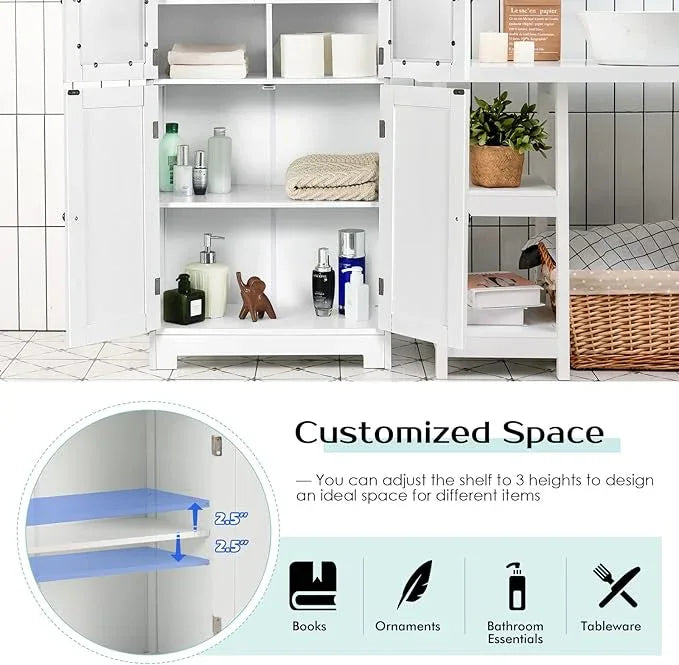 GOFLAME Bathroom Storage Cabinet, Freestanding Storage Cabinet with 4 Doors, Wooden Kitchen Cupboard with Adjustable Shelf, Buffet Sideboard, Multipurpose Home Organizer for Bathroom, Kitchen, White - ModernBath