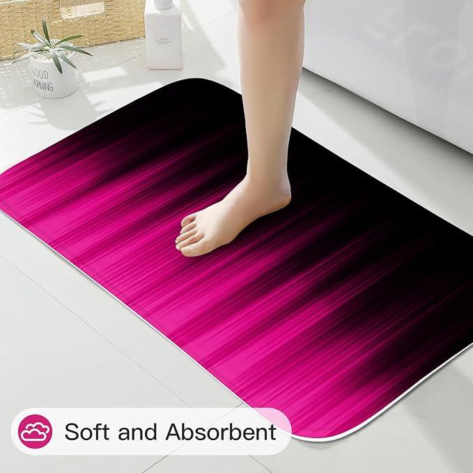 Litabel 4 Pcs Hot Pink and Black Gradient Shower Curtain Set with Rugs and Toilet Lid Cover, Modern Simple Waterproof Fabric Bathroom Set, Ombre Stripe Gothic Abstract Bathroom Decor Set Accessories - ModernBath