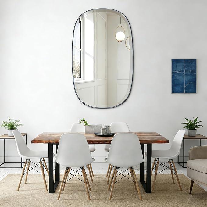POZINO Rectangle Beveled Mirror, 24"x40" Modern Vanity Mirror with Stainless Steel Frame, Modern Oblong Wall Mirrors for Living Room Bathroom Bedroom Entryway, Hangs Horizontal Or Vertical ﻿ - ModernBath