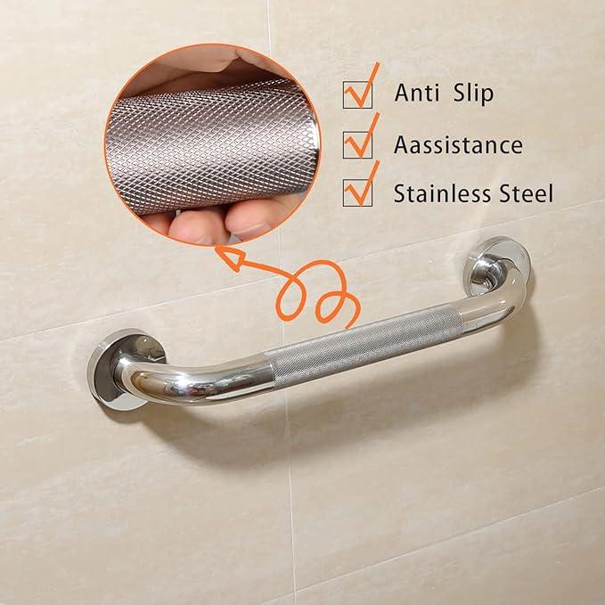 Rockgoya Shower Grab Bar, 2 Pack 12 Inch Bathroom Grab Bar, 304 Stainless Steel 1.25" Diameter Anti-Slip Handicap Grab Bar Support Shower Rail Senior Handrail Shower Safety Bar Handle - ModernBath