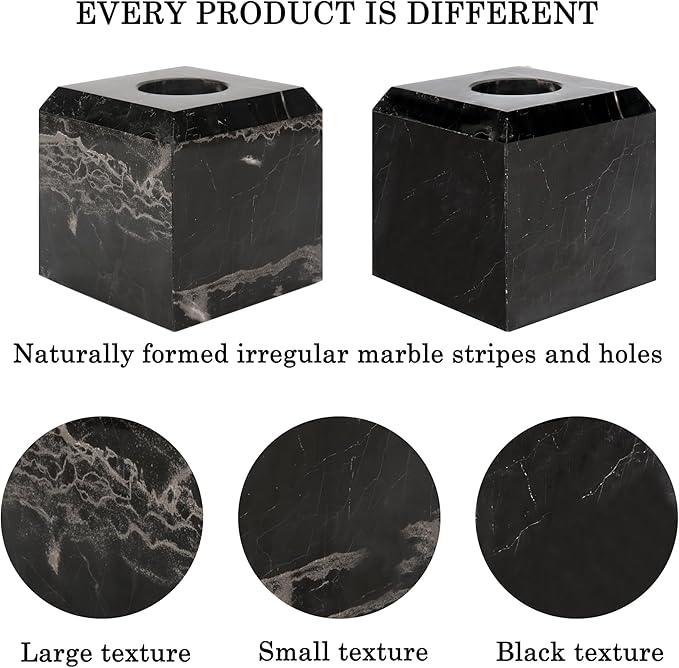 WORHE Tissue Box Cover Italy Natural Marble Heavy Duty Square Facial Toilet Paper Holder for Bathroom Living Room Bedroom Dresser Kitchen Minimalistic Office Home Decor Black (WH013) - ModernBath