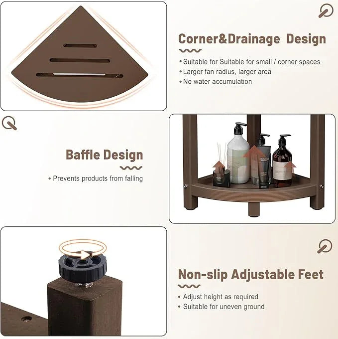 ONSGLM Shower Stool for Inside Shower, Corner Shower Bench Seat, HDPE Waterproof Shower Stool for Shaving Legs with Baffle Storage Shelf, Shower Seat/Foot Rest for Bathroom, Indoor/Outdoor Use, Brown - ModernBath