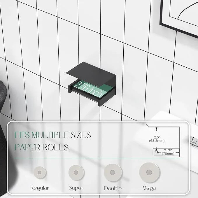 KOKOSIRI Roll Paper Holder Spring Loaded Tissue Paper Holder Bathroom Toilet Roll Holder with Shelf Wall Mounted Stainless Steel Matte Black B2012BK - ModernBath