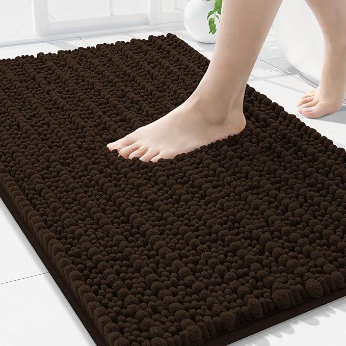 Arotive Luxury Chenille Bathroom Rug Mat, Extra Soft Thick Absorbent Shaggy Bath Rugs, Non-Slip Machine Wash Dry, Plush Bath Mats for Bathroom, Shower and Tub, 36x24, Brown - ModernBath