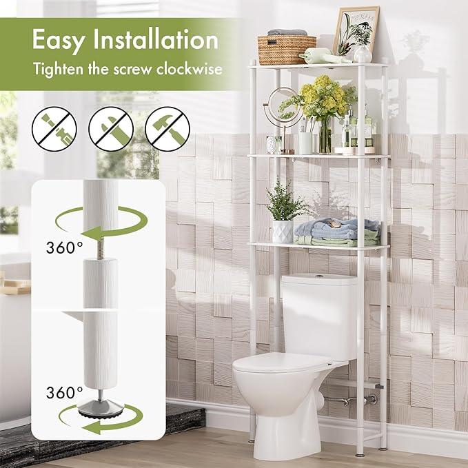 AmazerBath Bamboo Over The Toilet Storage Shelf, Over Toilet Bathroom Organizer Rack, 3-Tier Bathroom Shelves Over Toilet, Space Saver, White - ModernBath