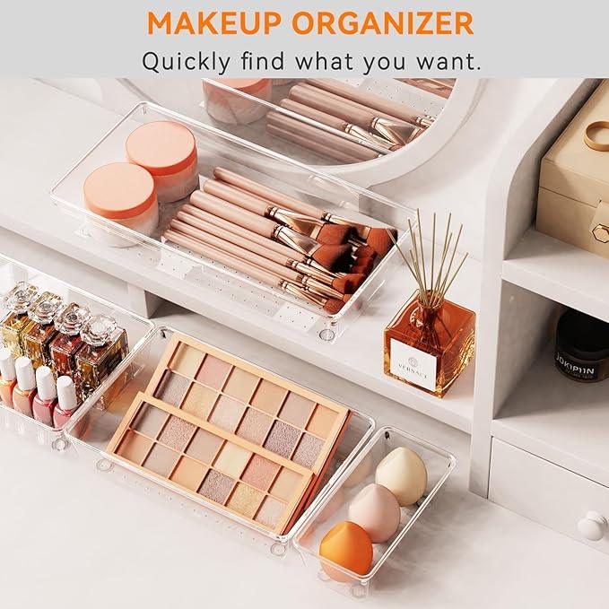 Criusia 36 Pack Large Clear Plastic Drawer Organizer Bins - 6 Size Acrylic Kitchen Drawer Organization and Storage for Utensils Gadgets, Office Bathroom and Vanity Organizer for Makeup Accessoires - ModernBath