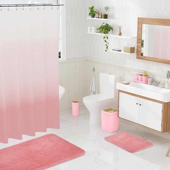 XLHOMO Bathroom Set - Pink Bathroom Sets with Shower Curtain and Rugs, 24PCS Shower Curtain Set with Hooks, Soap Dispenser, Soap Dish, Toilet Brush Holder and Trash Can for Housewarming - ModernBath