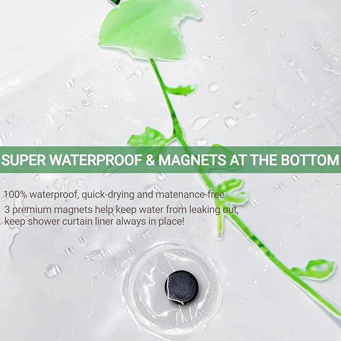 Clear Green Ivy Leaves Shower Curtain Liner, Transparent Plastic Nature Green Botanical Leaf Decorative Waterproof Shower Curtains for Bathroom, 72x78 Weighted Magnetic Shower Curtain Liner with Hooks - ModernBath