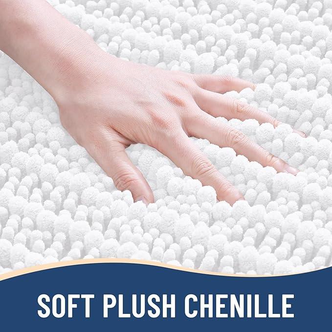 Arotive Luxury Chenille Bathroom Rug Mat, Extra Soft Thick Absorbent Shaggy Bath Rugs, Non-Slip Machine Wash Dry, Plush Bath Mats for Bathroom, Shower and Tub, 70x24, White - ModernBath