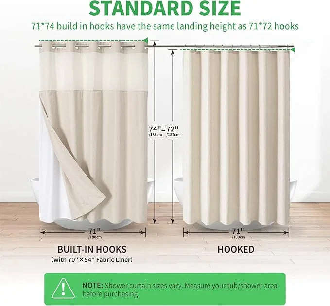 Eachope No Hooks Polyester Textured Shower Curtain with Snap-in Fabric Liner Set, Hotel Luxury Decor Shower Curtains for Bathroom with See Through Top Window, Waterproof & Washable, 71Wx74H, Cream - ModernBath