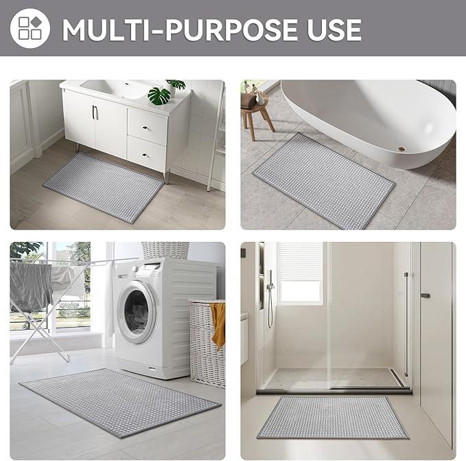 YDKGL Non Slip Bath Mat Bathroom Rugs, Soft Braided Ultra Thin Bath Mats, Super Absorbent Quick Dry Bath Rug Shower Mat, Rubber Backing, Fit Under Door Bathroom Floor, Machine Washable, Gray 24" x 35" - ModernBath