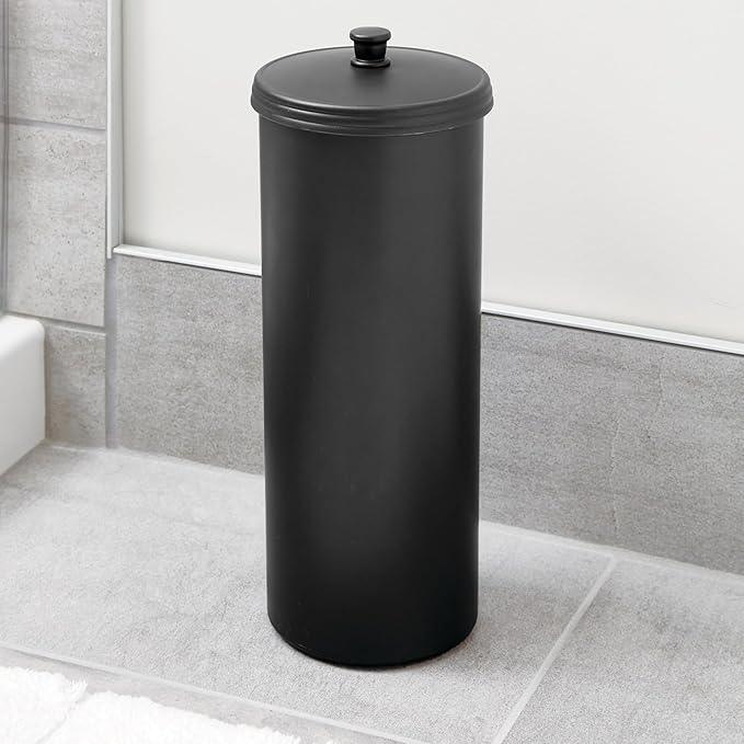 iDesign Freestanding Bathroom Toilet Paper Storage Holder with Lid for 3 Extra Rolls, Matte Black - ModernBath