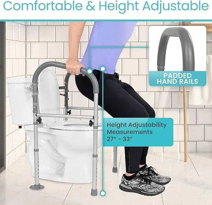 Vive Toilet Safety Rail - Medical Chair for Handicapped & Seniors - Folding Bathroom Frame w/Handles, Arms for Elderly, Disabled - Standalone Grab Bar - Seat Assistance Support Stand Up Assist - ModernBath