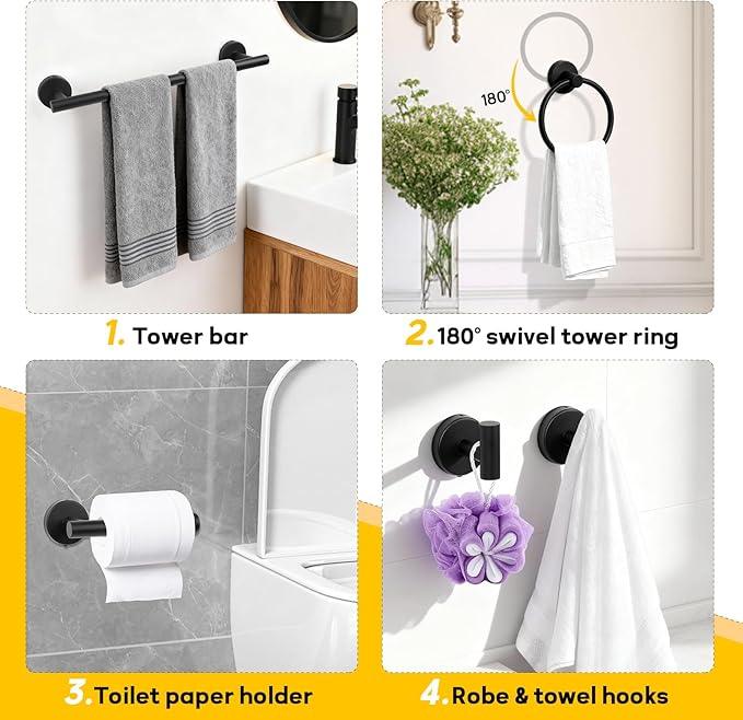 15 Pieces Matte Black Bathroom Accessories Set,Towel Holder for Bathroom Wall,Towel Bar,Stainless Steel Bathroom Sets Accessories, Toilet Paper Holder,Towel Holder for Bathroom Kitchen - ModernBath