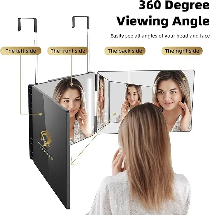 GLDDAO Three Way Mirror for Braiding Hair LED Lighted Trifold 360 Mirror for Women for Braiding Haircuts for Men Self Cut Shaving Barber Hair Cutting Tools - ModernBath