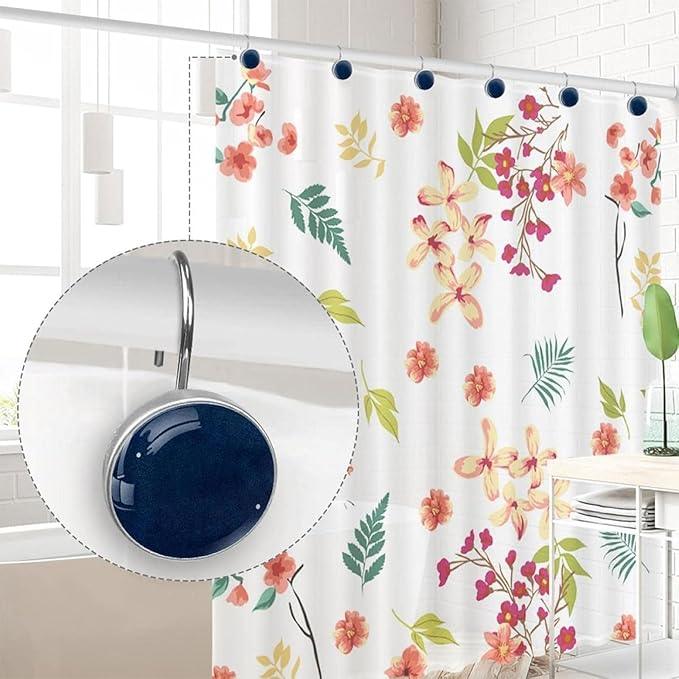 Navy Blue Shower Curtain Hooks Set of 12 Rustproof Metal Decorative Shower Hooks for Curtains Rods Solid Color Shower Curtain Rings for Bathroom Living Room Bedroom - ModernBath