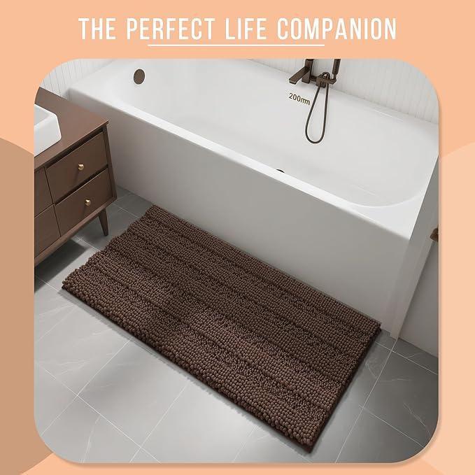 Yimobra Bathroom Rug Mat 44 x 24, Non Slip and Super Absorbent Bath Mat,Machine Washable Quick Dry,Ultra Plush Chenille Shower Rugs for Bathroom Floor Sink Tub and Shower Outside,Brown - ModernBath