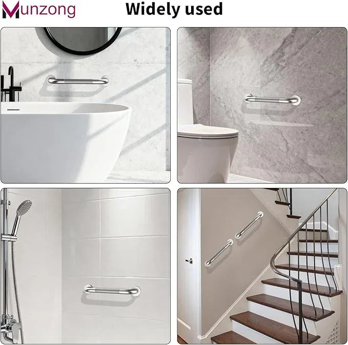 12 Inch Anti Slip Grab Bars for Wall,Munzong Stainless Steel Bathroom Grab Bars for Bathtubs and Showers,Brushed Nickel Knurled Handicap Balance Bar,Safety Hand Rail Support Elderly Senior Bath Handle - ModernBath