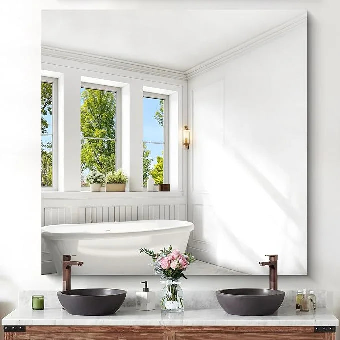 KOCUUY Large Frameless Mirror, 48x48 Inch Square Bathroom Vanity Mirror for Over Sink, Upgraded Shatterproof Unframed Design for Bedroom, Living Room, Entryway - ModernBath