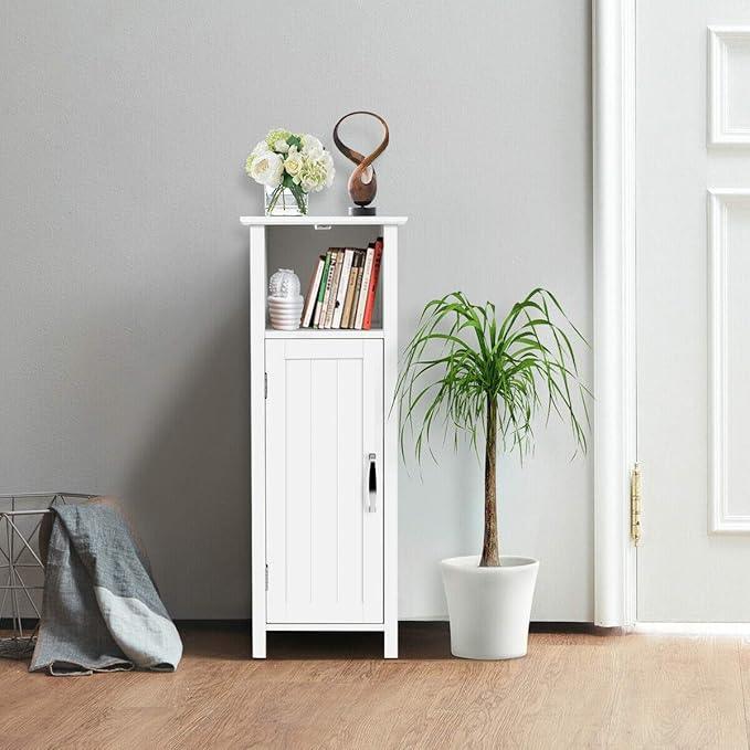 DORTALA Bathroom Floor Storage Cabinet w/Single Door Adjustable Shelf, Bathroom Storage Organizer Toiletries, Suitable for Kitchen, Bathroom, Living Room (White) - ModernBath
