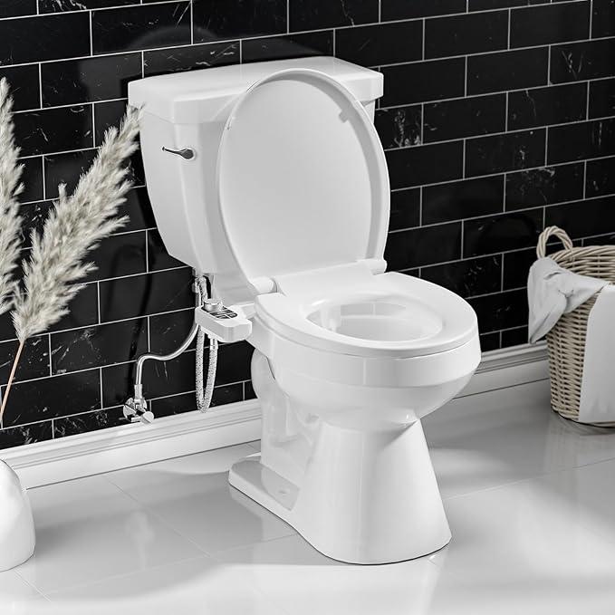 SAMODRA Non-Electric Bidet - Self Cleaning Dual Nozzle (Frontal and Rear Wash) Fresh Water Bidet Toilet Seat Attachment with Independent Adjustable Water Pressure (Classic Black/Silver) - ModernBath