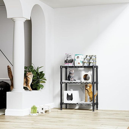 750 lbs 3 Tier Shelf Metal Storage Shelves Wire Rack Closet Organizers for Garage Kitchen Bathroom Laundry Black 11.8" D x 25.6" W x 31.5" H - ModernBath