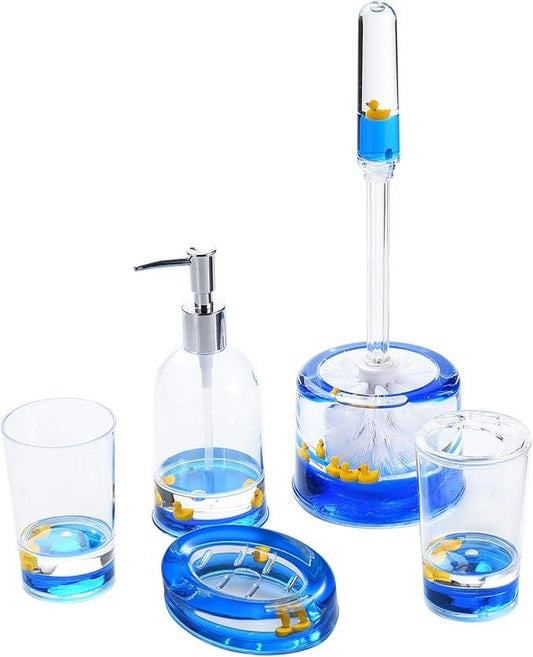 Locco Decor 5 Piece Acrylic Liquid 3D Floating Motion Bathroom Vanity Accessory Set Duck - ModernBath