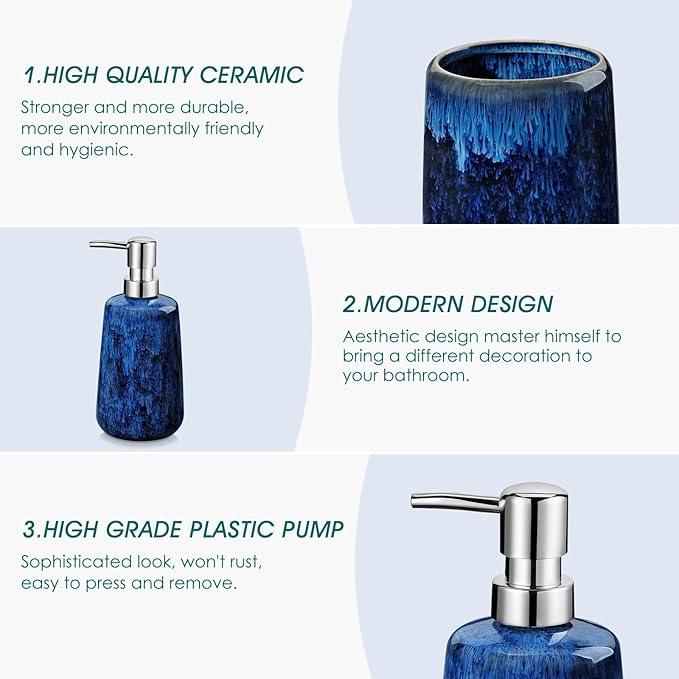 vancasso Blue Bathroom Accessories Set, Ceramic Soap Dispenser and Toothbrush Holder Sets, Stoneware 4 Pcs Bathroom Sink Set for Modern Home Decor, Series Starry - ModernBath