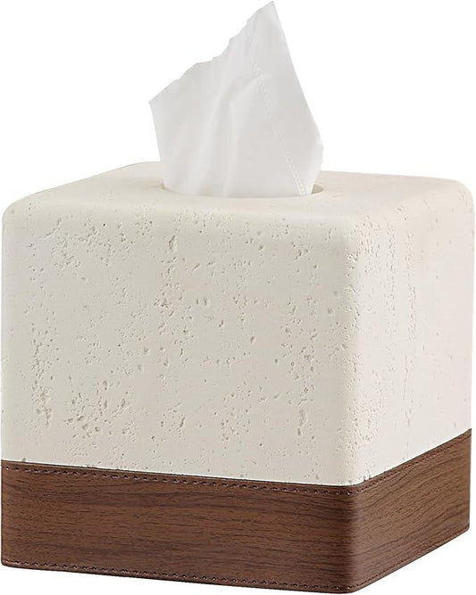 Haocoott Tissue Box Cover Square, Resin Facial Tissue Holder Covers Toilet Paper Holder Decorative Travertine Paper Dispenser Home Decor for Bathroom Bedroom Living Room Office - ModernBath