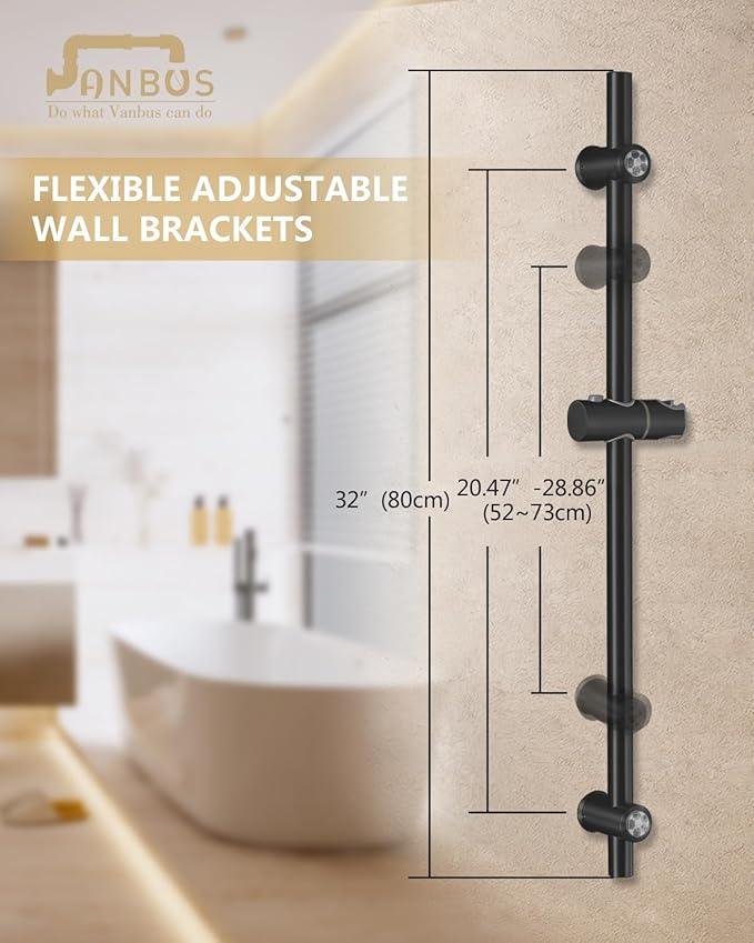 Vanbus All Metal handheld shower head holder 30-Inch with Shower Slide Bar for Bathroom Wall Mount SUS 304 Stainless Steel Brushed Finish Matte Black - ModernBath