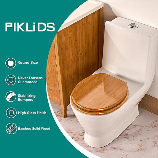 Toilet Seat, Solid Wood, Bamboo, High Gloss Finis, PIKLiDS (Round) - ModernBath