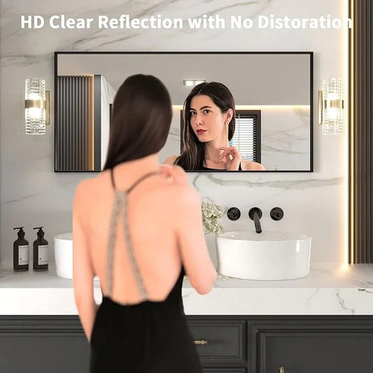 LOAAO 60"X28" Black Rectangle Bathroom Mirror Wall, Matte Black Aluminum Alloy Frame, Tempered Glass, Hangs Vertically or Horizontally, Easy to Install - ModernBath