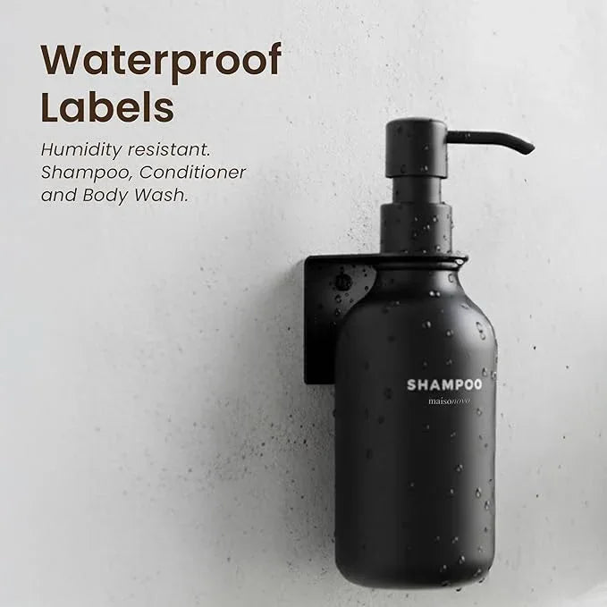 MaisoNovo Shampoo and Conditioner Dispenser - Shower Soap Dispenser Wall Mounted - 16.9 fl oz Set of 1 Black Plastic Bottles Black Pump - 1 Chamber No Drill - ModernBath