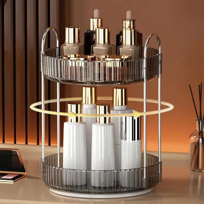 YCIA&DONE 360 Rotating Makeup Organizer and Storage for Vanity Countertop 2 Tiers, High Capacity Cosmetic Skincare Perfume Organizers for Dresser Bathroom Lazy Susan (Smoky Gray) - ModernBath