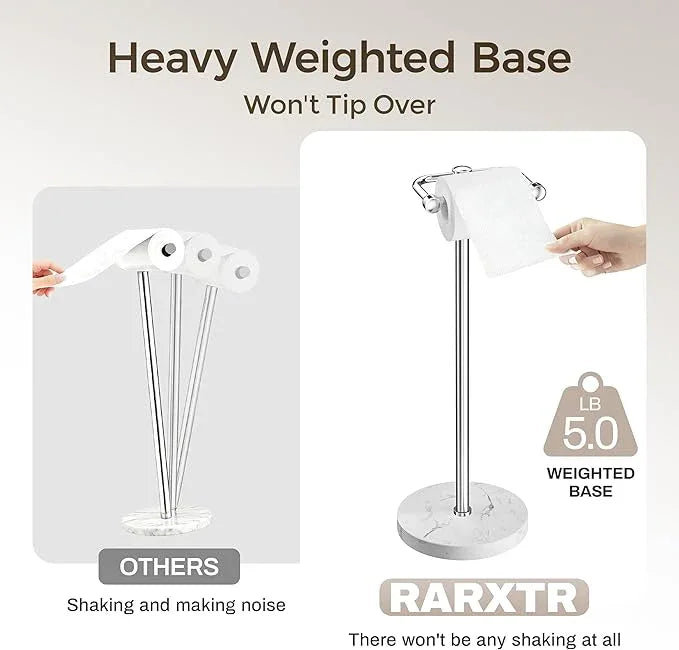 Toilet Paper Holder Stand, Bathroom Free Standing Toilet Paper Stand with Modern Marble Base, Post Pivoting Toilet Paper Stand with Stainless Steel Tissue Rack, Rust-Proof & Heavy Base(Chrome) - ModernBath