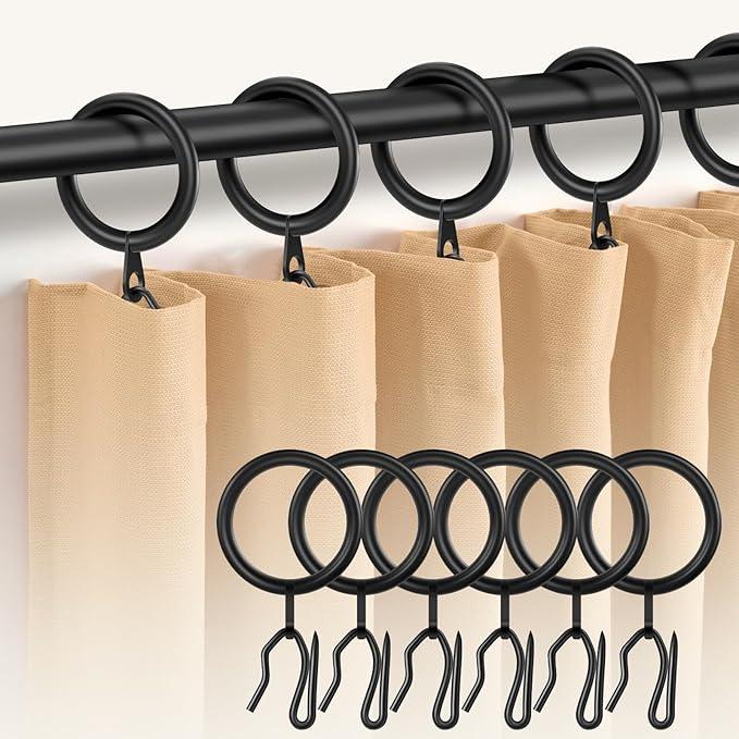 Dpyrrhic 30Pcs Metal Curtain Rings 42mm Interior Diameter and 30 Pcs Curtain Drapery Pin Hooks,Black Curtain Hooks for Drapes,Window,Shower Curtain - ModernBath